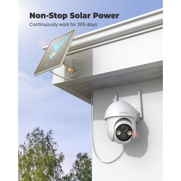 Solar Security Camera,3MP Pan-Tilt Wireless WiFi Security Camera Outdoor,Battery Powered Surveillance Cameras for Home with Night Vision,2-Way Audio,Motion Detection,SD Card & Cloud Storage, Codnida