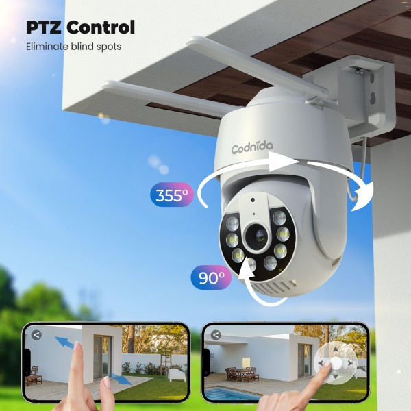 Codnida 2K Outdoor WiFi IP Camera Surveillance 360° View 3MP Camera Indoor with 2-Way Audio, Automatic Tracking, Night Vision in Colour, Siren Alarm, White