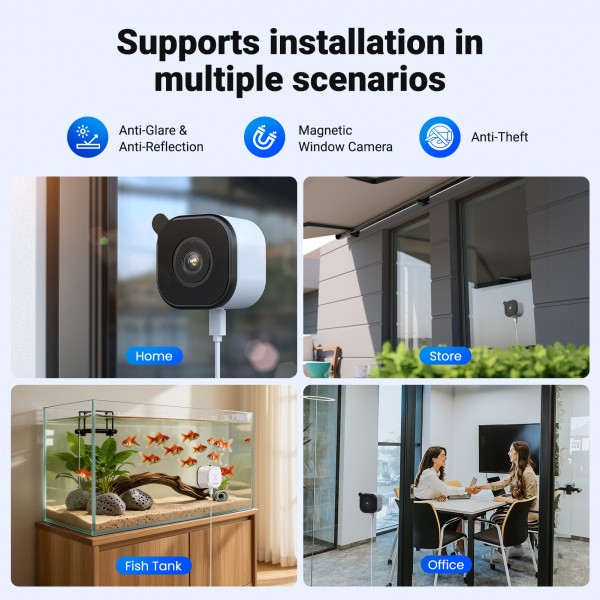 3MP Window Camera for Home Security, 2K Indoor Stick on Window Camera, 2.4/5Ghz WiFi Security Camera with Motion Detection, Full Color Night Vision, Two-Way Audio, Anti-Reflection
